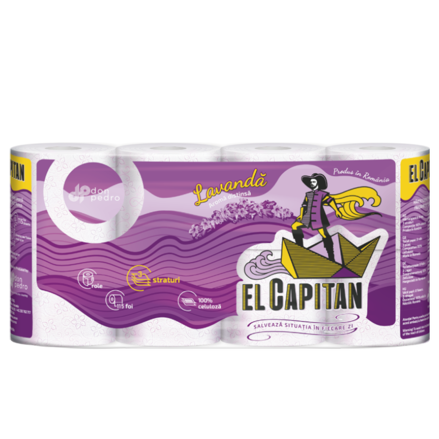 El Capitan – Hârtie igienică - 3 straturi - 8 role - lavandă