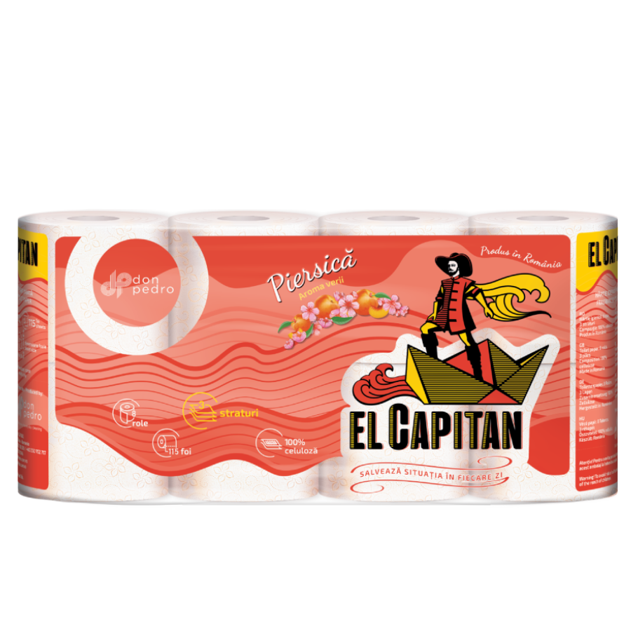 El Capitan - Hârtie igienică - 3 straturi - 8 role - piersică